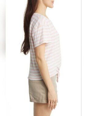 Caslon Crewneck Tie Front T-Shirt Stroped NWOT